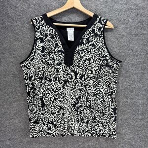 Jaclyn Smith Blouse Women L Large Black Paisley V-Neck Sleeveless Wide Strap